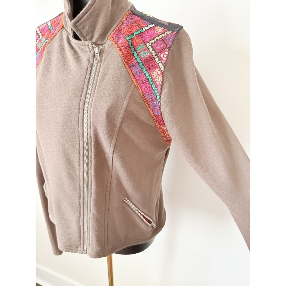 Ecote Women's L Embroidered Southwest Moto Zip Jacket Brown - Picture 8 of 16